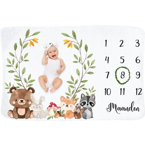 Tweedekans Frummel Mijlpaaldeken ‘Beestenboel’ – Baby Milestone Deken – Kraamcadeau – 100x150 cm Tweedehands