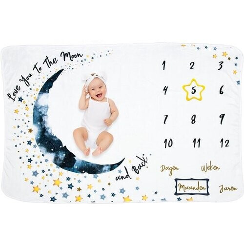 Tweedekans Frummel Mijlpaaldeken ‘Maan’ – Baby Mijlpaaldeken – Kraamcadeau – 100×150 cm Tweedehands