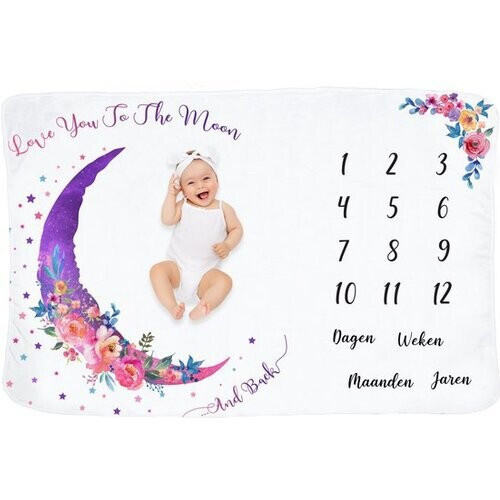 Tweedekans Frummel Mijlpaaldeken ‘Roze Maan’ – Baby Mijlpaaldeken – Kraamcadeau – 100×150 cm Tweedehands