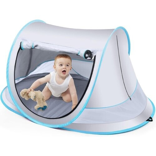 Tweedekans Fuegobird BabyBox Campingbedje - UV50+ - Opvouwbaar - Incl. Muggengaas - 140 x 65 x 90 cm - Zilver Tweedehands