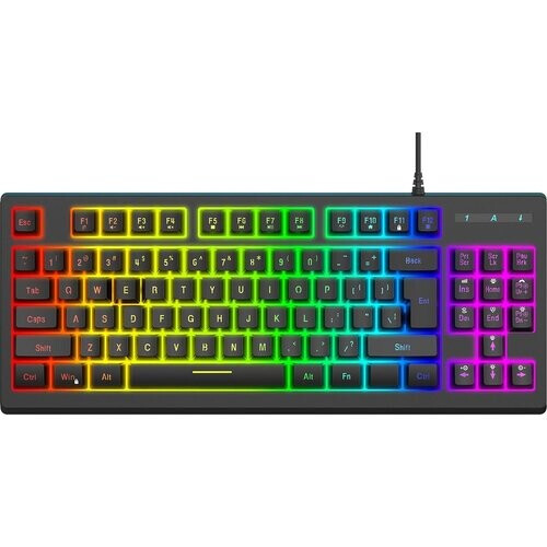 Tweedekans Fuegobird V100 Bedraad Gaming Toetsenborden - Membraan Toetsenbord - RGB Verlichting - TKL - 87 keys - Zwart Tweedehands