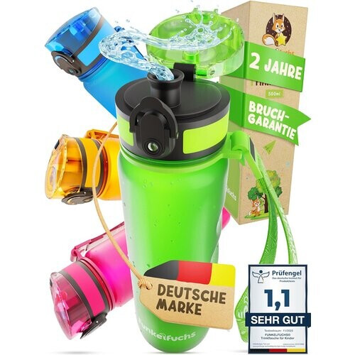 Tweedekans Funkelfuchs® - Drinkfles voor kinderen - 500ml, groen - koolzuurhoudend - 100% lekvrij - waterfles vaatwasmachinebestendig - voor kleuterschool, school, sport Tweedehands