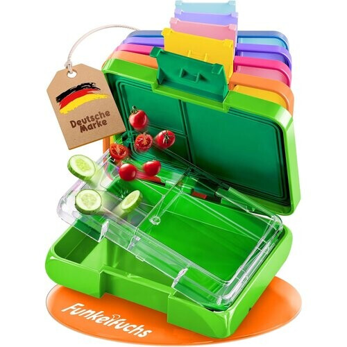 Tweedekans Funkelfuchs® - Lunchbox kinderen met vakjes - 500ml, groen - Lunchbox ster, klein - Snackbox, snackbox, broodtrommel, maaltijdbox, bentobox kinderen - voor school, kleuterschool en kinderdagverblijf Tweedehands