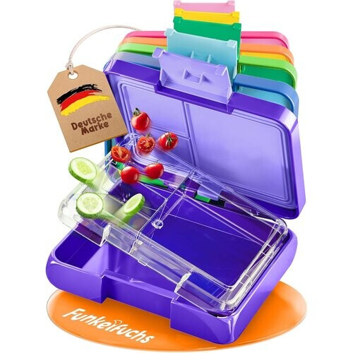 Tweedekans Funkelfuchs® - Lunchbox kinderen met vakjes - 500ml, paars - Lunchbox ster, klein - Snackbox, snackbox, broodtrommel, maaltijdbox, bentobox kinderen - voor school, kleuterschool en kinderdagverblijf Tweedehands