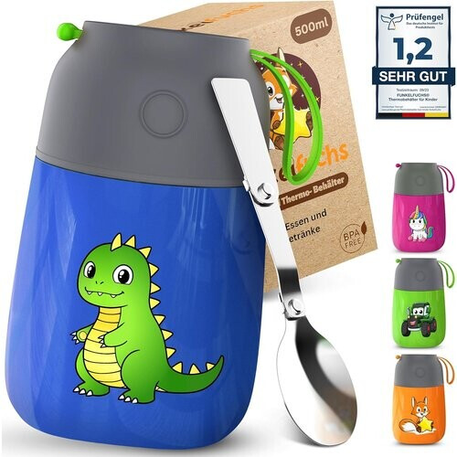 Tweedekans Funkelfuchs Thermobeker voor kinderen RVS - 100% Lekvrij - 500ml - Blauw Tweedehands