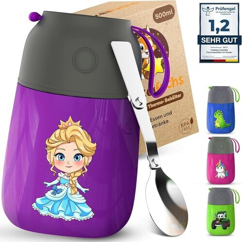 Tweedekans Funkelfuchs® thermosbeker voor kindervoeding - 500ml, paarse prinses - 100% lekvrij - roestvrijstalen warmhoudbeker - thermische beker - thermische lunchbox - babyvoeding Tweedehands