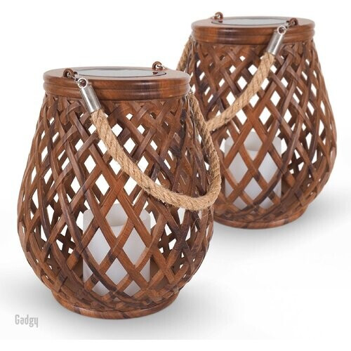 Tweedekans Gadgy Solar Lantaarn Basket - Tuinlantaarn set van 2 - Tafellamp voor Binnen en Buiten - Solar Tuinverlichting op Zonneenergie - Led Buitenverlichting met dag/nacht Sensor - Hanglamp - 21CM Hoog Tweedehands
