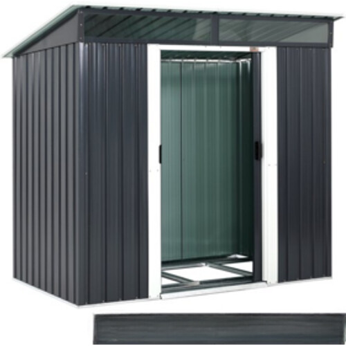 Tweedekans Gardebruk Tuinhuisje Metaal - Met Fundering & Deuren – 196x122x180 cm - Antraciet Tweedehands