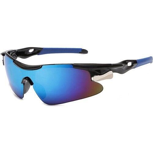 Tweedekans Garpex® Fietsbril - Sportbril - Zonnebril Heren - Wielrennen - Motor - Zwart Frame met Blauwe Lens Tweedehands