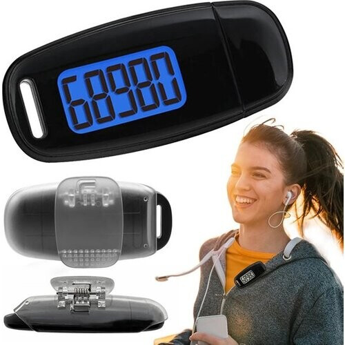 Tweedekans Garpex® Stappenteller met Clip en Draagkoord - USB Opladen - Activity Tracker - Pedometer - Groot Scherm - Broekzak - Zwart Tweedehands