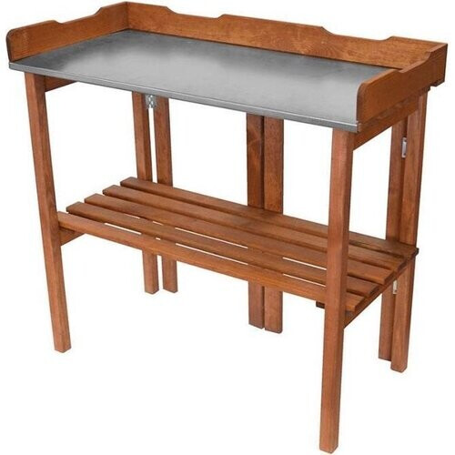 Tweedekans Garten Plantentafel met Zinken Blad - Houten Schap - Inklapbaar - 94 x 43 x 86 cm Tweedehands