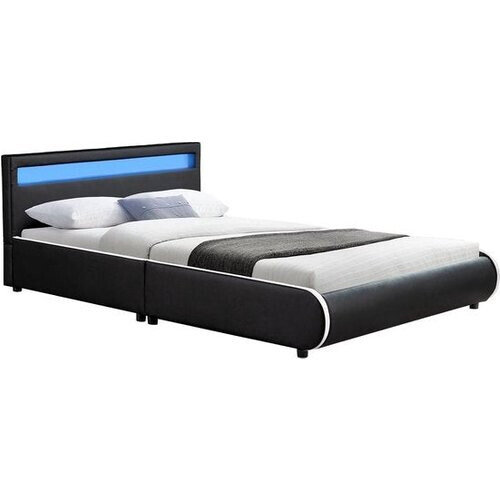 Tweedekans Gestoffeerd bed Sevilla - 140 x 200 cm - Zwart - LED Verlichting Tweedehands