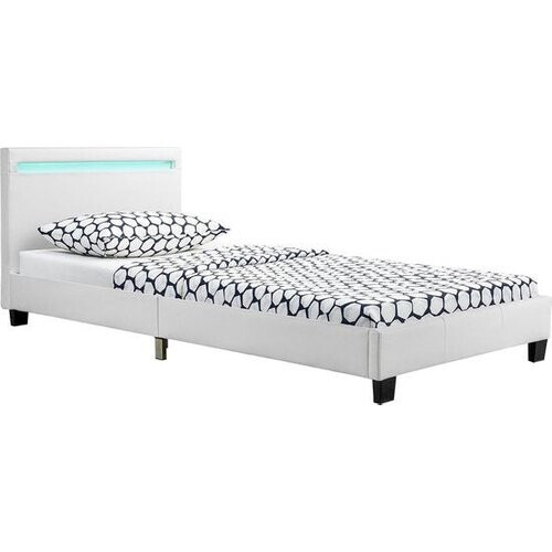 Tweedekans Gestoffeerd Bed Verona - 90 x 200 cm - Wit - LED Verlichting Tweedehands