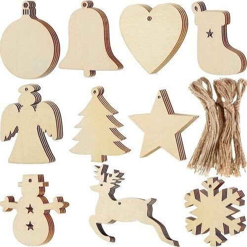 Tweedekans Giftmas Houten Kerstballen – Kerstversiering voor Binnen – Kerstbal van Hout – Kerst – 10 Vormen - ⌀7,5cm – 50 Stuks Tweedehands
