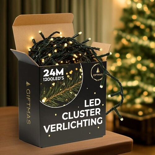 Tweedekans Giftmas Kerstboomverlichting - Kerstverlichting Buiten - 24M Clusterverlichting - 1200 Warm Witte LED’s - Binnen en Buiten - Warme Sfeerverlichting Tweedehands