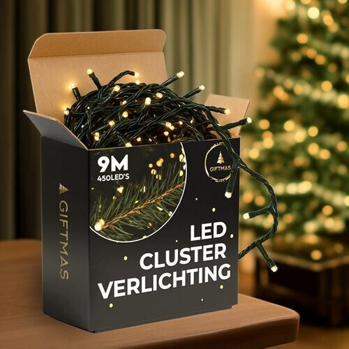 Tweedekans Giftmas Kerstboomverlichting - Kerstverlichting Buiten - 9M Clusterverlichting - 450 Warm Witte LED’s - Binnen en Buiten - Warme Sfeerverlichting Tweedehands