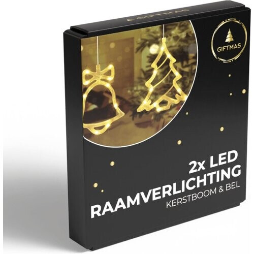 Tweedekans Giftmas LED Hangdecoratie Kerstbel & Kerstboom Warm Wit 14x18,3 cm - Op Batterijen - Raamdecoratie Voor Binnen Tweedehands