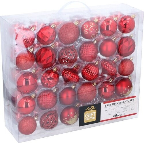 Tweedekans Giftsome Rode Kerstballen Set - 60 Stuks Kunststof Kerstballen - 6/7 cm Tweedehands