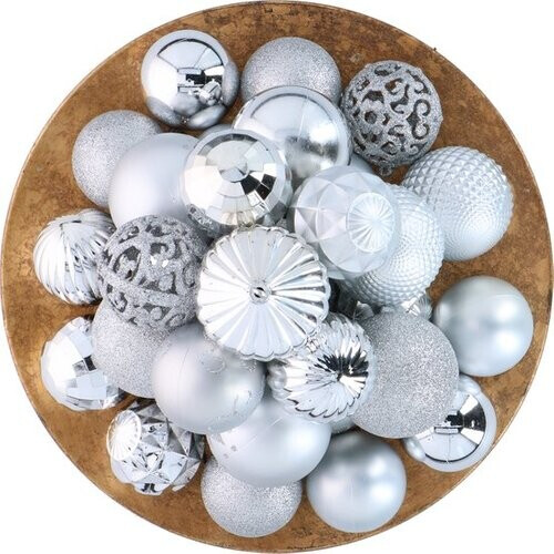 Tweedekans Giftsome Zilveren Kerstballen Set - 60 Kunststof Kerstballen - Incl. Zilveren Piek - Kerst Decoratie - Ø6/7 cm Tweedehands