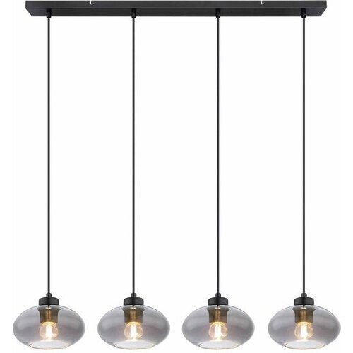 Tweedekans Globo - hanglamp - Shaun - zwart - glas smoke glas - grote eettafellamp - E27 - 15572-4H Tweedehands