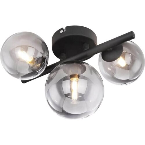 Tweedekans Globo Plafondlamp Riha - Zwart met Smoke Glas - 20,8 x 28,3 cm Tweedehands