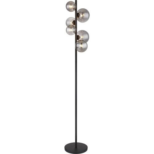 Tweedekans Globo Riha Vloerlamp - Zwart Metaal met Rookglas - 155 cm - 6xG9 LED Tweedehands