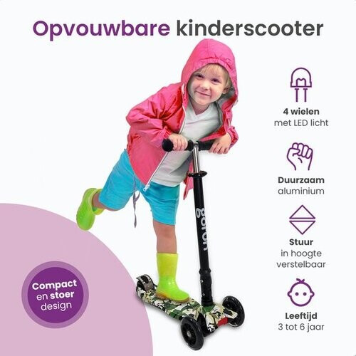 Tweedekans Gofun Kinderstep - Lichtgevende Wielen - Opvouwbaar - Step 3-8 jaar - Verstelbaar - Antislip - 85 x 58 x 23 cm - Zwart Tweedehands