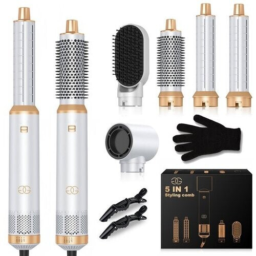 Tweedekans Golden Goods Multistyler 5-in-1 – Fohnborstel, Stijltang & Krultang – 5 Opzetstukken – 3 Warmtestanden tot 100ºC – Nieuwste 2025 Model – Inclusief Haarclips & Hittebestendige Handschoen Tweedehands