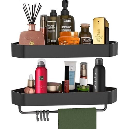 Tweedekans Goliving Doucherek 2 laags - Doucherek zonder boren - Doucherekje hoek - Douchemandje - Badkamerrek - Badkamer accessoires - Zwart Tweedehands