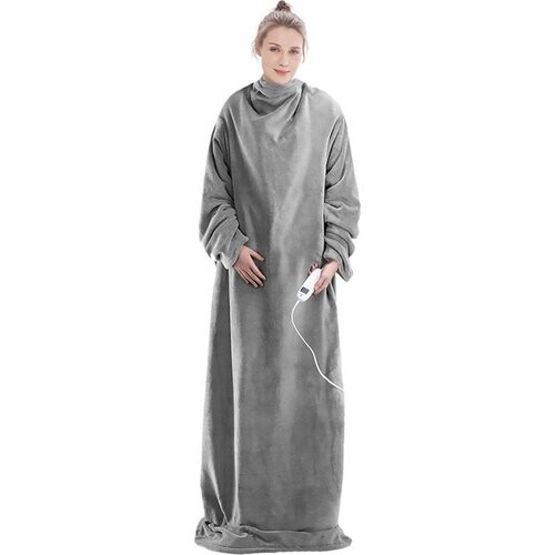 Tweedekans Goliving - Elektrische deken met mouwen - Fleece - Knuffeldeken groot - Wasbaar - met 9 standen en timer - 195x125cm - Grijs Tweedehands