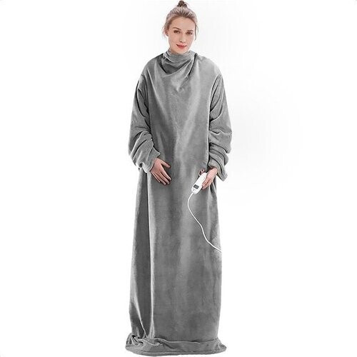 Tweedekans Goliving Elektrische deken met Mouwen - Fleece plaid - Knuffeldeken groot - Wasbare elektrische deken met 9 standen en timer - 195x125cm - Grijs Tweedehands