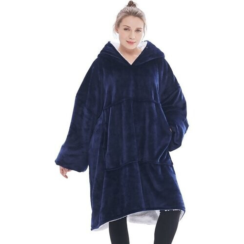 Tweedekans Goliving fleece deken met mouwen - Hoodie deken - Plaid hoodie - Voor volwassenen - Fleece cape - Groot - 1000G - Blauw Tweedehands