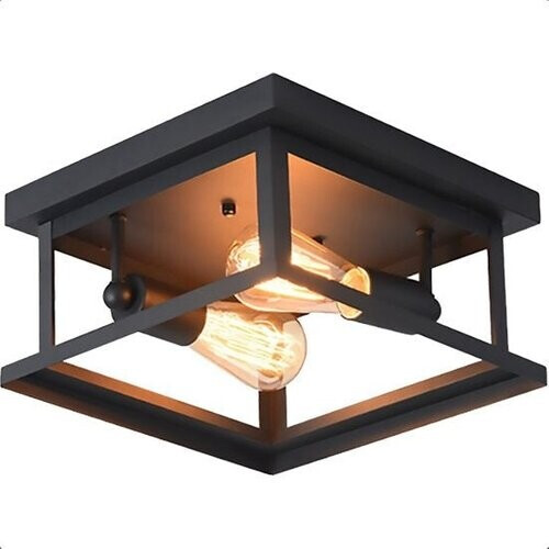 Tweedekans Goliving Plafondlamp Industrieel – Plafonnière – Dubbele Lamp – E27 – Metaal – 29 x 29 x 29 cm – Zwart Tweedehands