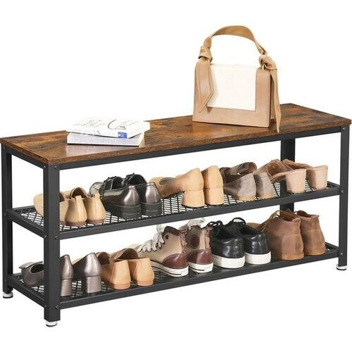 Tweedekans Goliving Schoenenrek – Schoenenbank – Halbank – Industrieel – 30 x 80 x 45 cm – Metaal – Bruin Hout Tweedehands