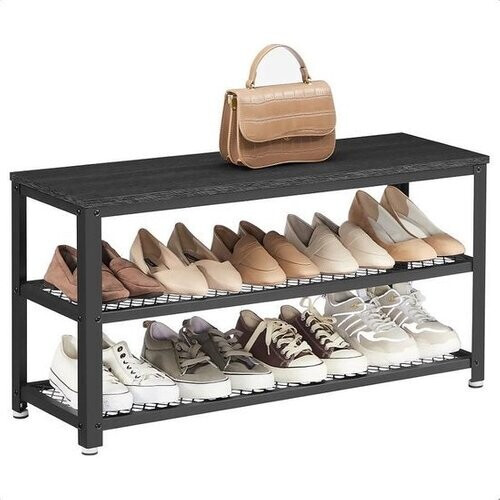 Tweedekans Goliving Schoenenrek – Schoenenbank – Halbank – Industrieel – 30 x 80 x 45 cm – Metaal – Zwart Hout Tweedehands