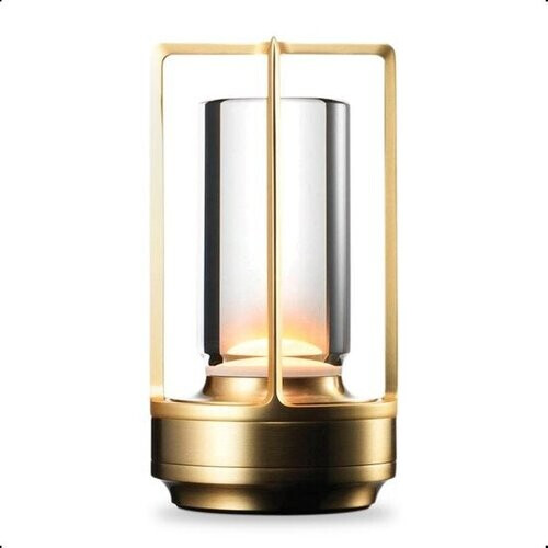 Tweedekans Goliving Tafellamp Oplaadbaar – Lantaarn – Draadloos en dimbaar – Moderne touch lamp – Nachtlamp Slaapkamer – 17.5 cm – Goud Tweedehands