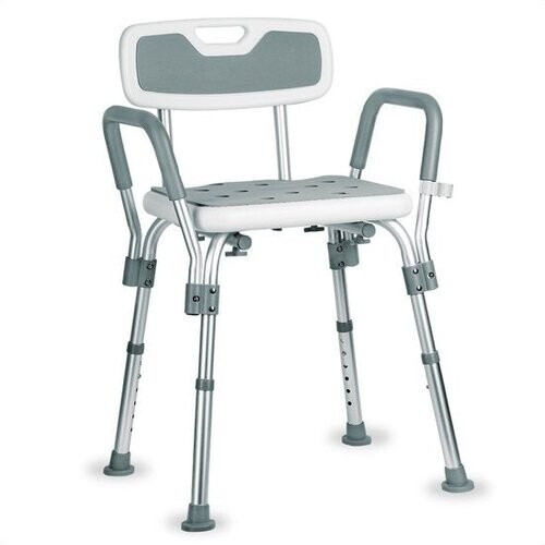 Tweedekans Goliving Verstelbare Douchestoel - Afneembare Arm- en Rugleuning - Douchekruk met Douchekop houder - Antislip - 3.2 kg - Hoogte 70-84 cm - Wit Tweedehands