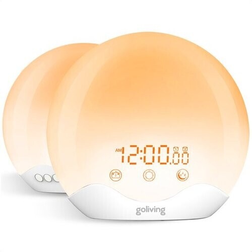 Tweedekans Goliving Wake Up Light - Daglichtlamp - Lichtwekker - Soft Touch - Sluimerfunctie - Kleurrijke Verlichting - Digitale Wekker - Antislip - Ø17 cm - Wit Tweedehands