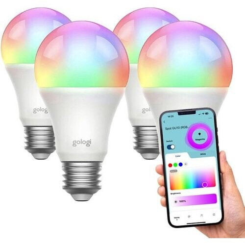 Tweedekans Gologi Slimme E27 Bulb Lamp 4 stuks – Smart WiFi – Smart LED verlichting – Dimbaar – Miljoenen kleuren – RGB – Bediening via mobiele app – Sfeerverlichting – 800 lumen Tweedehands