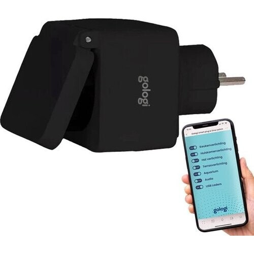 Tweedekans Gologi Slimme stekker buiten - Smart plug - IP44 - Tijdschakelaar & Energiemeter - WIFI - Google Home & Amazon Alexa - Zwart Tweedehands