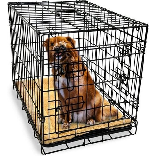 Tweedekans GoPets Hondenbench – Opvouwbaar, 2 Deuren, Incl. Kussen – 91 x 57 x 64 cm – Zwart Tweedehands