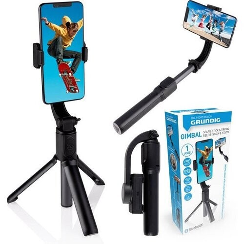 Tweedekans Grundig Gimbal Stabilisator - Selfiestick - met Statief - Automatische Selfiestick - Vlogs en Actie-beelden Tweedehands