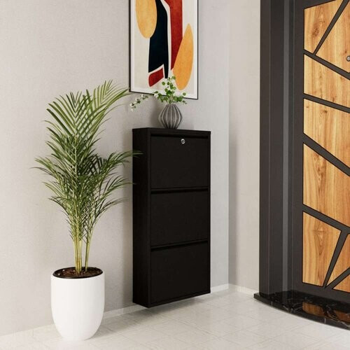 Tweedekans Hanah Home Schoenenkast - 3-delig - Afsluitbaar - Metaal - 50 x 103 x 15 cm - Zwart Tweedehands