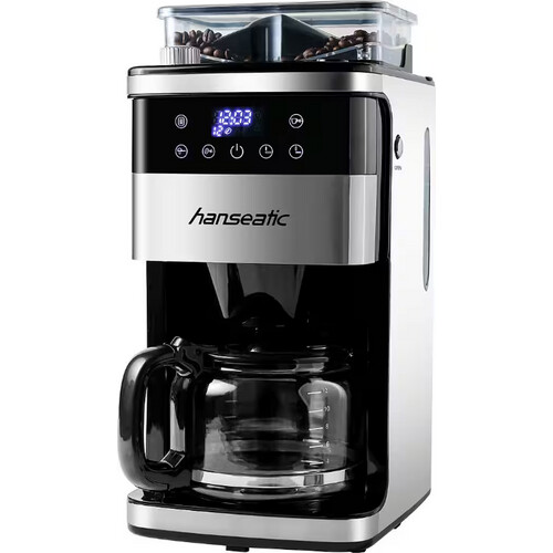 Tweedekans Hanseatic Koffiemachine met Molen HCMG105015SD - Zwart/Zilver - 21 x 31 x 42 cm - 1,5L, 12 Kopjes Tweedehands