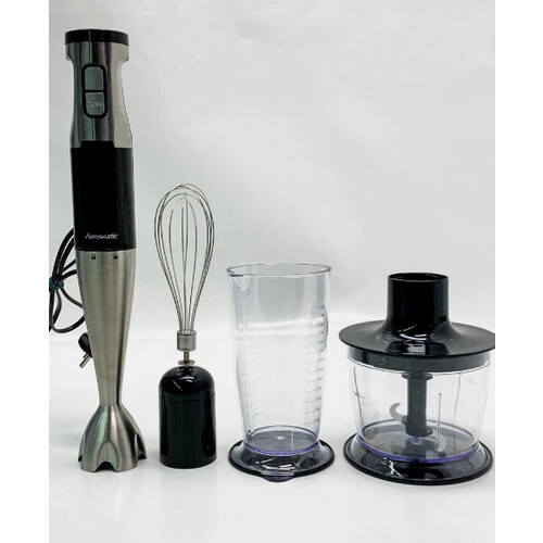 Tweedekans Hanseatic Staafmixer 3-in-1 1000W – Zwart/Zilver – Met Garde, Hakmolen en Hoge Maatbeker Tweedehands