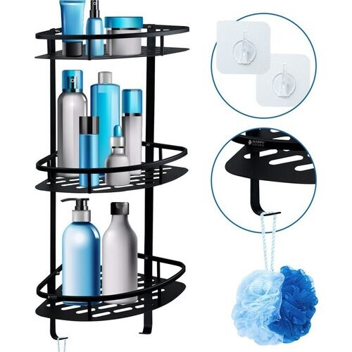 Tweedekans Happy Goods Doucherek - 3 laags - Zelfklevend - RVS - Zwart Tweedehands