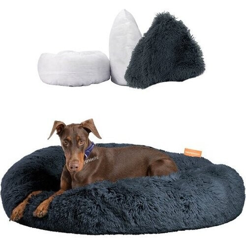 Tweedekans Happysnoots Hondenmand Donut - 100cm - Extra Groot Fluffy Hondenbed - Luxe Hondenmanden - Dog Bed - Wasbaar Hondenkussen - Grijs Tweedehands