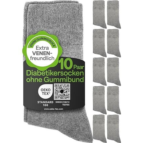 Tweedekans HELDENWERK Diabetische sokken voor heren en dames, 10 paar, diabetici-sokken zonder elastische band en naad van 97% katoen, extra brede gezondheidssokken met comfortabele band- Maat 39-42 - Grijs Tweedehands