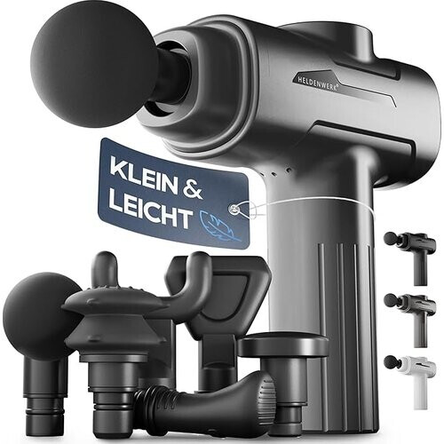 Tweedekans Heldenwerk Massagepistool met 6 Massagekoppen – Spiermassageapparaat 3200 rpm, USB-C Oplaadbaar - Grijs Tweedehands