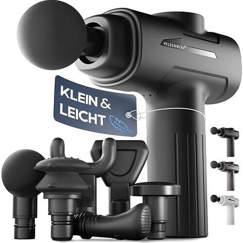 Tweedekans Heldenwerk Massagepistool met 6 opzetstukken – 3200 omw/min, USB-C, spiermassageapparaat - Zwart Tweedehands